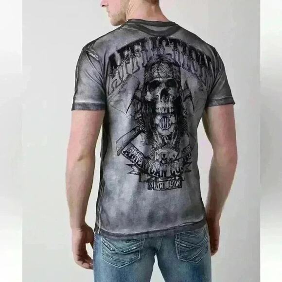 AFFLICTION LIVE FAST American Customs Graphic T-SHIRT Distressed Black & Grey XL - Picture 3 of 10